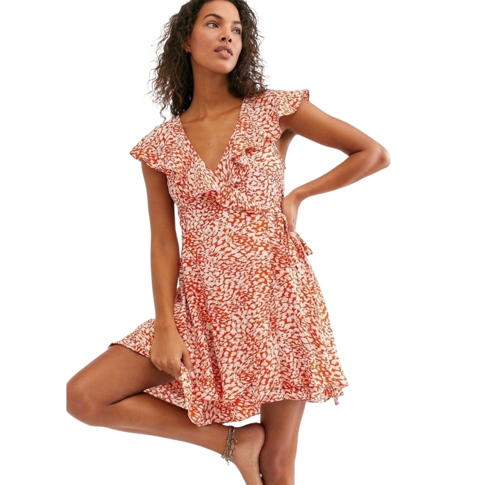 Free People French Quarter Wrap Mini Dress Sz M Pop Combo